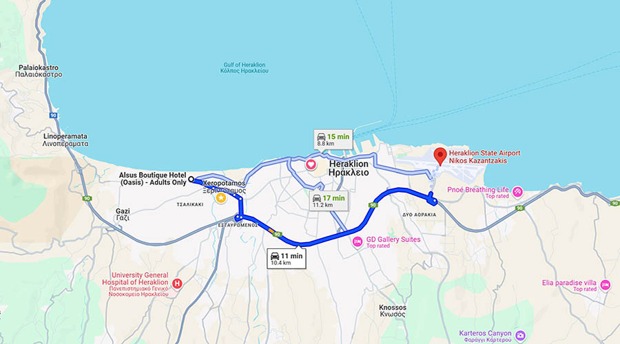 distance from Ammoudara Beach to Heraklion Airport