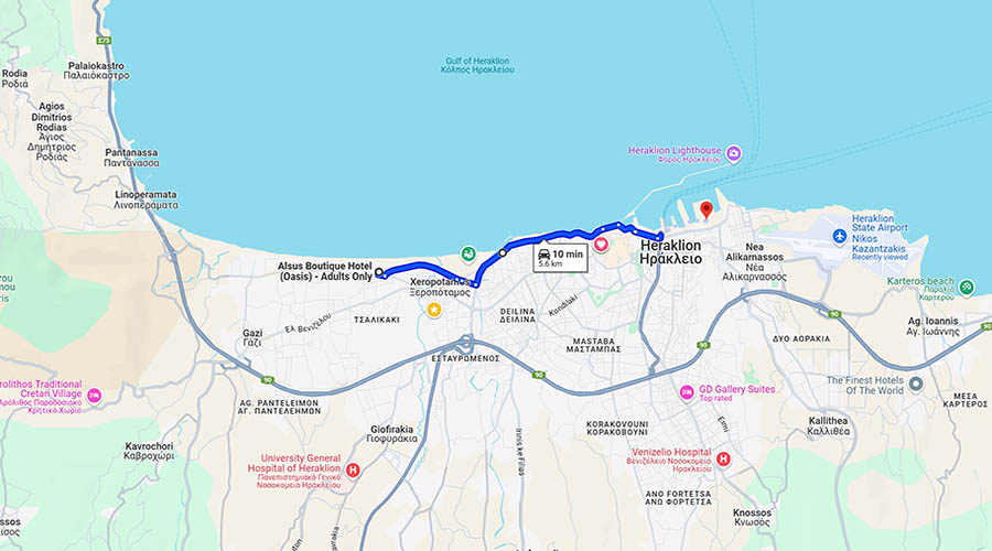 distance from Ammoudara Beach to Heraklion Ferry Port